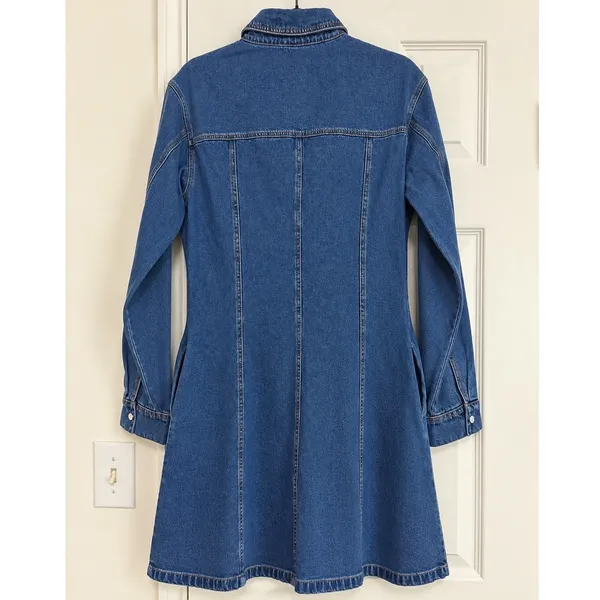 Sunday Edition Lace-Up Denim Mini Dress Blue Long Sleeve Western NWT Small - Image 4