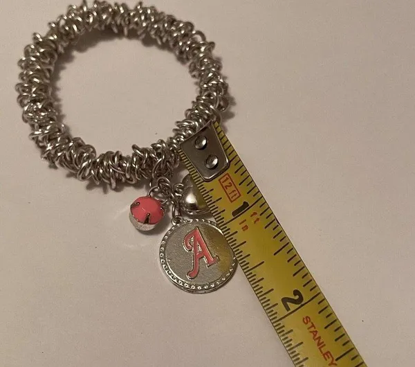 Women’s Stretchy Bracelet Silver Tone / Pink Initial / Letter A - Image 5