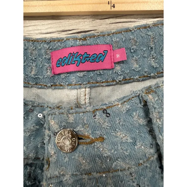 Edikted Sparkly Cargo Jeans Medium Y2K Wide Leg Glitter Denim Pants - Image 5