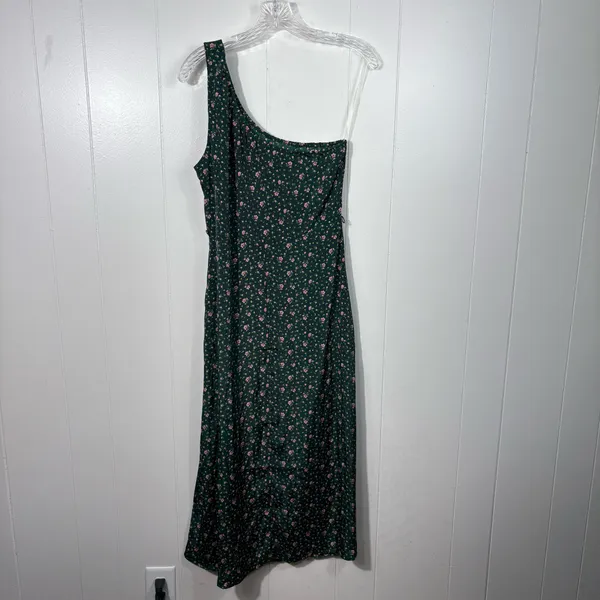 American Eagle Dark Green Pink Ditsy Floral Silky One Shoulder Dress Medium NWT - Image 5