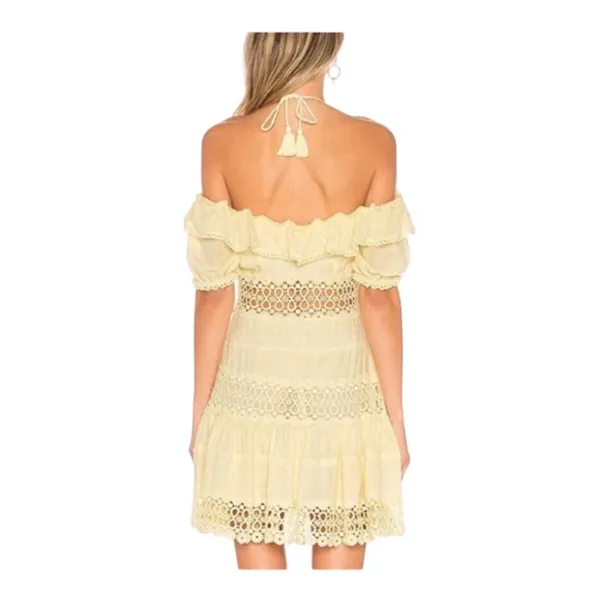 Free People Cruel Intentions Mini Dress Yellow Modal Crochet Puff Sleeve Size 4 - Image 3