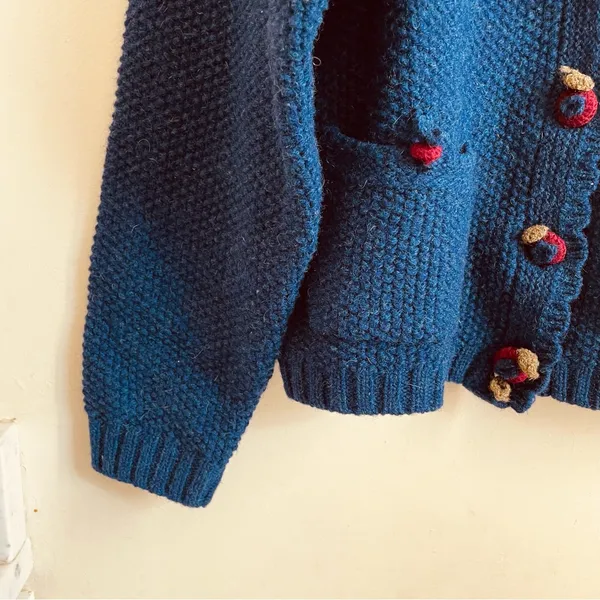 April Cornell Vintage Wool Cardigan Knit Sweater Blue Button Front sz L - Image 7