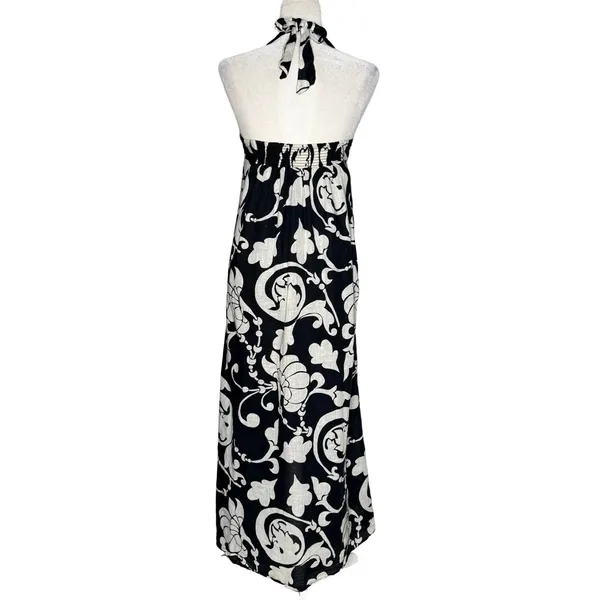 Y2K Old Navy Floral Maxi Dress Black White S Linen Blend Babydoll‎ Halter Beachy - Image 8