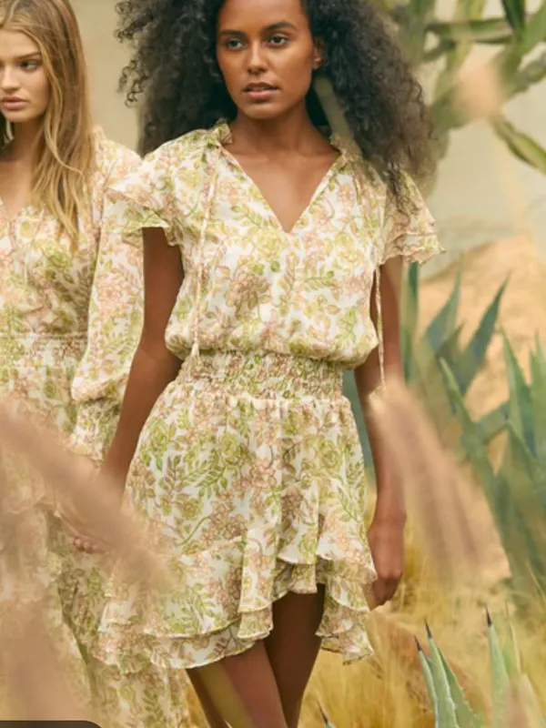 MisA Los Angeles Floral Mini Dress in Green Goddess - Image 3
