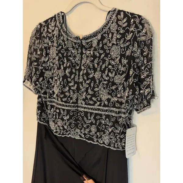 Pisarro Night Short Sleeve Long Beaded Gown Black Sz 10 NEW READ - Image 13