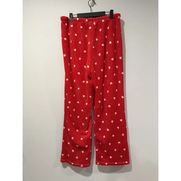 Heart Fleece Pajama Pants Womens XL Red Elastic Waist Lounge Travel Lovergirl - Image 2