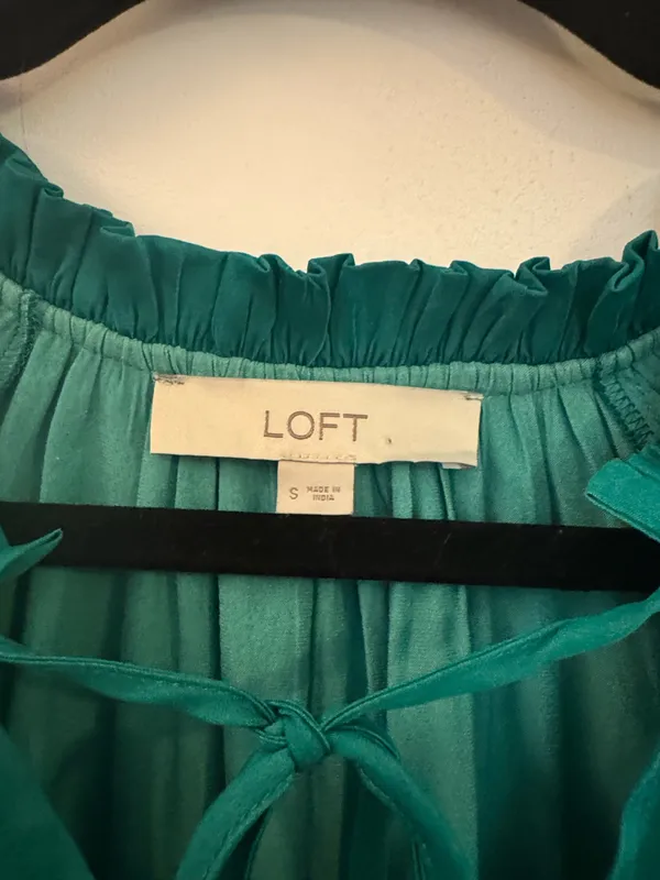 LOFT Emerald Green Ruffle-Neck Long Sleeve Blouse - Image 3