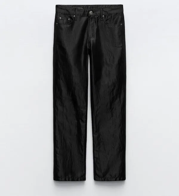 Zara Nwt Satin Effect Shiny Metallic Mid Waist Straight Leg Pants 4 - Image 6