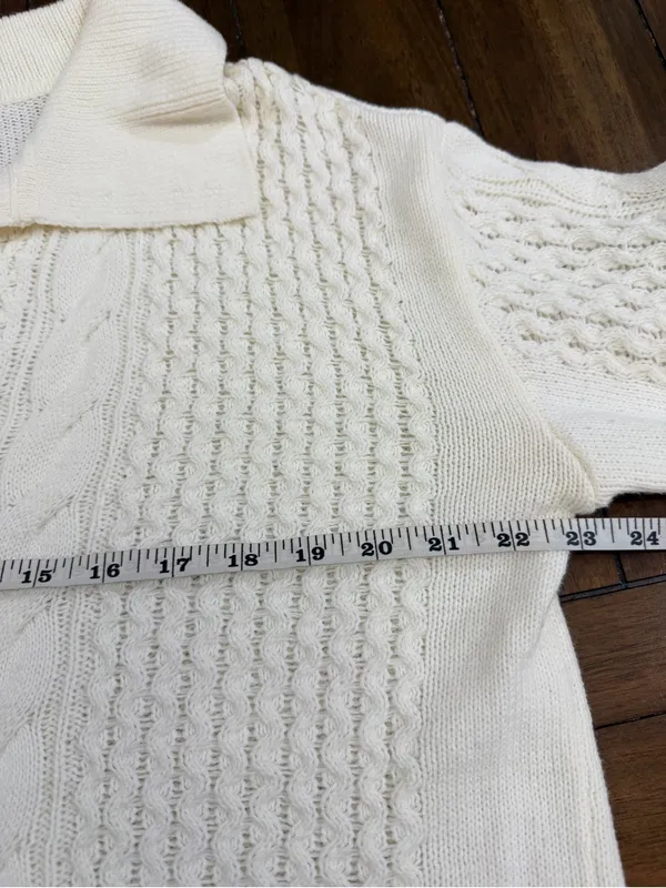 CATO Fashions Cream Cable Knit Polo Sweater Top Womens Medium Open V-Neck NWOT - Image 5
