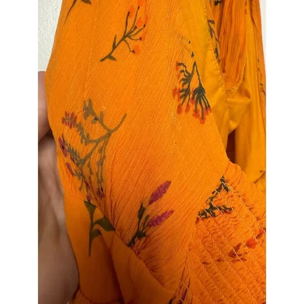 Anthropologie Guapa Pamela Orange Floral Midi Halter Dress Sz. 8 - Image 6