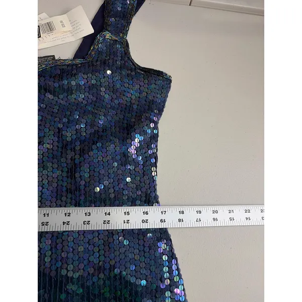 Vintage Expressions Silk Sequin Mini Dress Iridescent Blue Party Dress 12‎ - Image 15