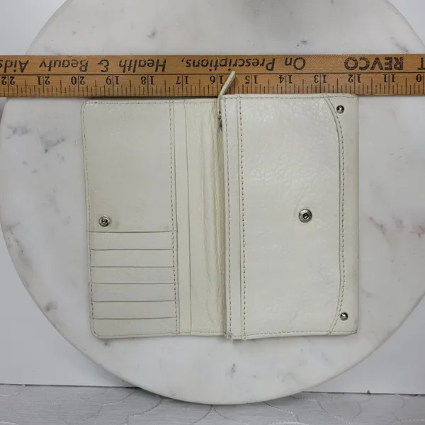 VTG Cow Leather Bi-fold Checkbook Wallet White Ivory Card Slots Simple Classic - Image 14