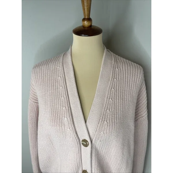 Quince Sweater Cardigan Womens M Pink 100% Organic Cotton V Neck Chunky Knit - Image 6