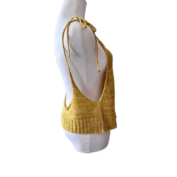 Free People Bombshell Cropped Knitted Sleeveless Top Mustard Yellow sz Small‎ - Image 3