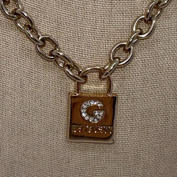 Guess Gold Chain Necklace with Padlock Pendant - Image 2
