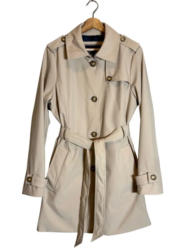 Tommy Hilfiger Belted Trench Coat Womens Medium Beige Lightweight Preppy Classic - Image 4