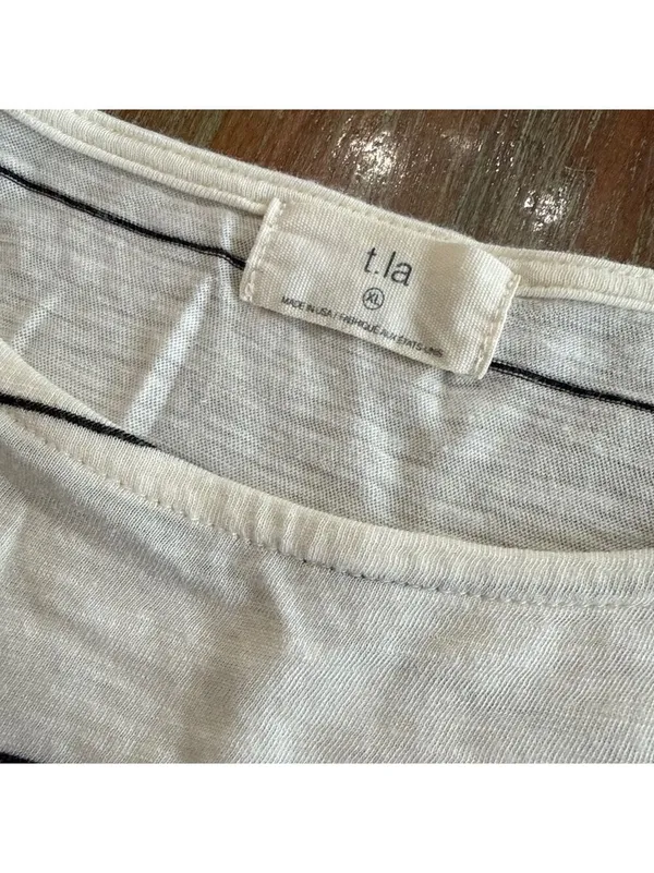 Anthropologie T.La Annabelle Off-White Black Striped Short Sleeve Tie Waist XL - Image 6