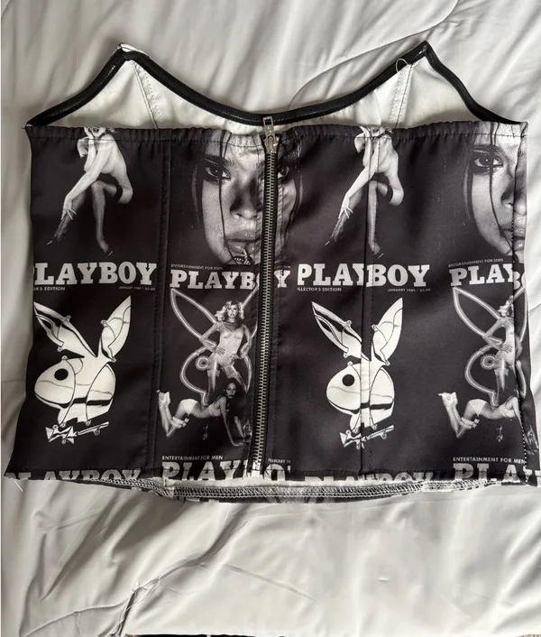 Black + white Playboy magazine print corset top size large runs small never worn #playboy #playboy #corset #croptop - Image 2