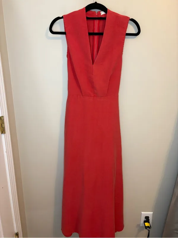 MNG Mango Coral Tie Belt Lyocell Midi Dress Small Wedding Guest - Image 9