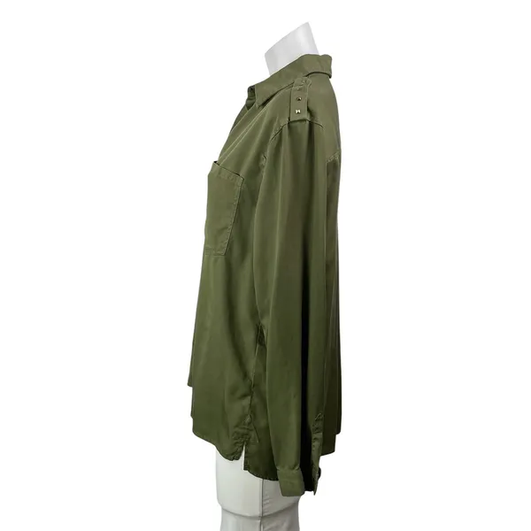 Zara Women's Green Pocket Long Sleeve Collared Button Down Shirt Top Size S - Image 2