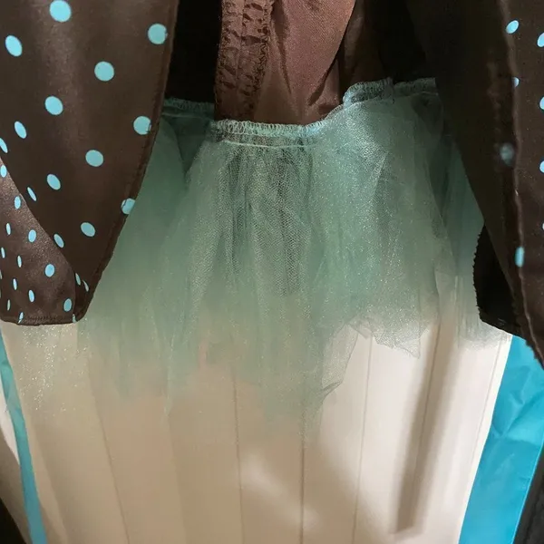 Jessica McLinton for Gunne Sax strapless brown with blue polkadox fit & flare dr - Image 5