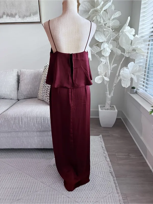 Shona Joy Woman’s Draped Luxe Cocktail Frill Spaghetti Strap Dress in Burgundy 6 - Image 6