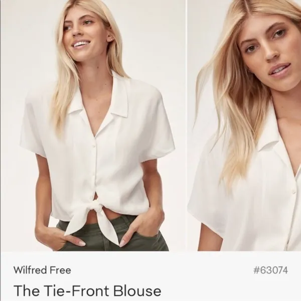 Artizia Wilfred Free Tie Front Blouse in White Size Large Short Sleeve - Image 2