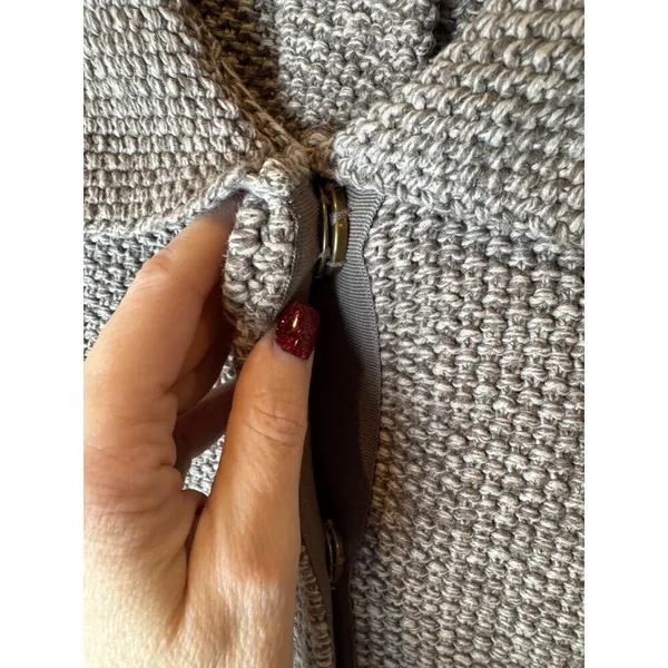 Bask Sweater Women Small Brown Ivory Knit Collared Snap Long Line Cardigan‎ - Image 6