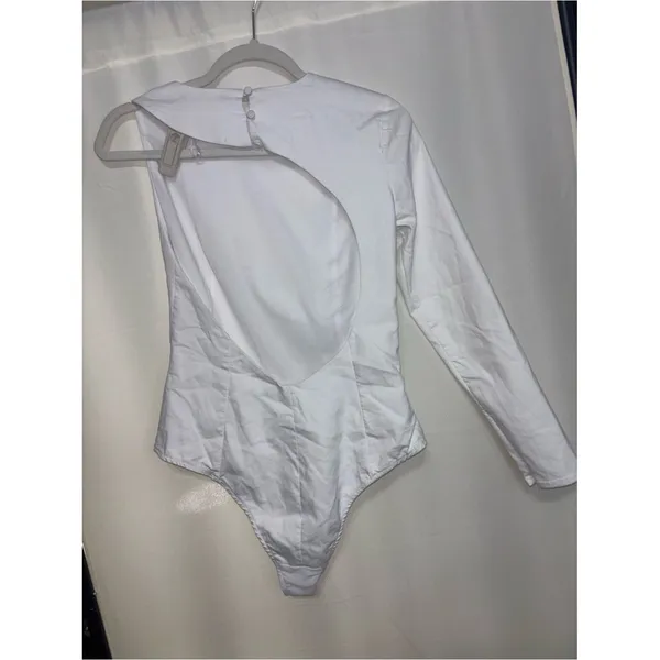 Zara Asymmetric one Sleeve Backless White Structure Bodysuit Large Minimalist - Image 5