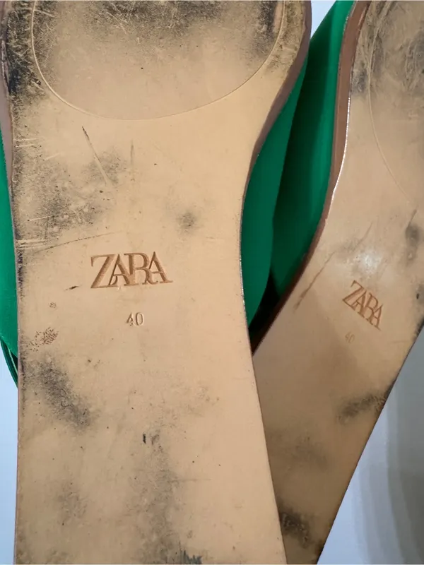 Zara Kelly Green Satin Slingback Flats Sparkle Crystal Gem 40 Pointed Toe - Image 3