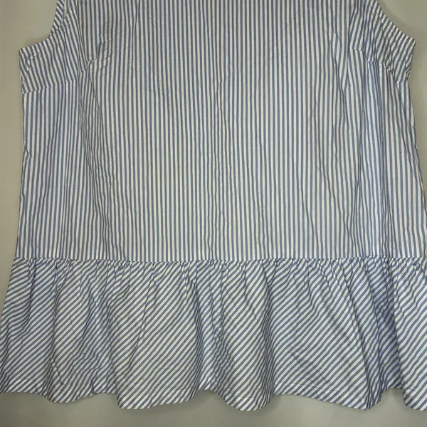 J. Crew Woman's Size Medium‎ Peplum Top Blue White Stripe Bow Detail Cotton - Image 4