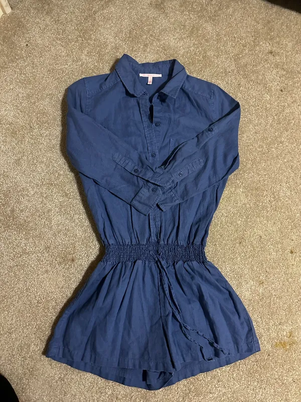 Victoria's Secret Long Sleeve Blue Button Down Romper - Image 2