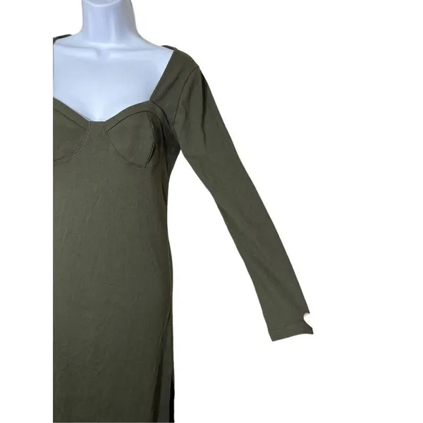 Aerie Green Ribbed Long Sleeve Midi Dress Size Small - Image 5