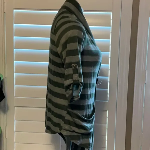 Aria Green and Gray Cardigan Sweater with Waterfall Front - Image 4
