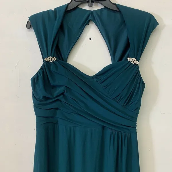 S.L. Fashions Teal Sweetheart Neck Wedding Maxi Evening Stretch Dress - Image 2