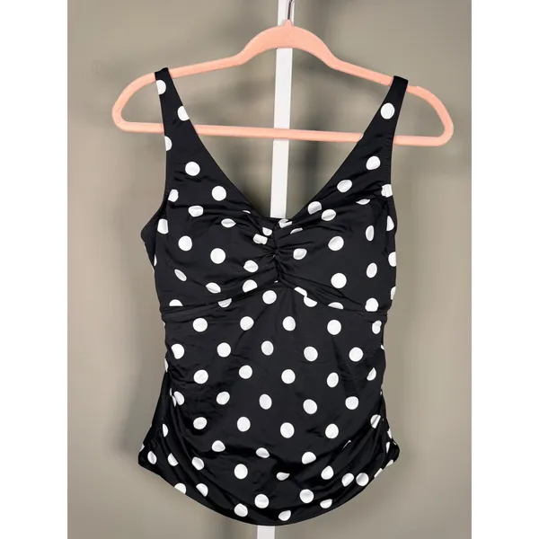 Swim Solutions Polka Dot Tummy Control Tankini‎ Top 14 V Neck Padded Modest - Image 2