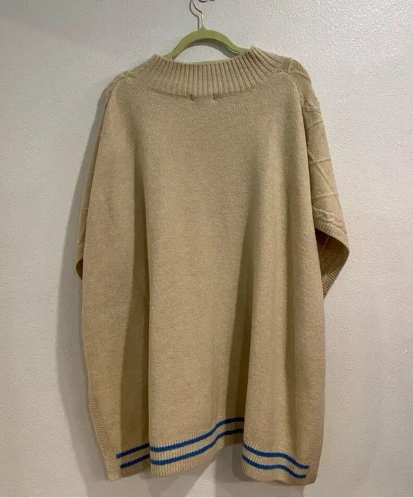Free People Cream Harbour Stripe Cable knit Poncho Sweater Sz O/S NWT - Image 10