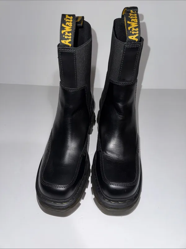 Dr. Martens Black Leather Platform Chelsea Boots with Yellow Pull Tab - Image 2