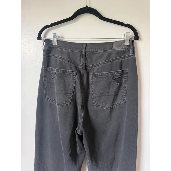 American Eagle 90s Boyfriend Jeans Womens 8 Black Highest Rise Distressed Grunge - Image 9