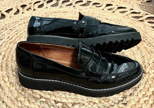 Franco Sarto Women’s Cassandra Chunky Black Patent Penny Loafer Sz 8.5M - Image 2