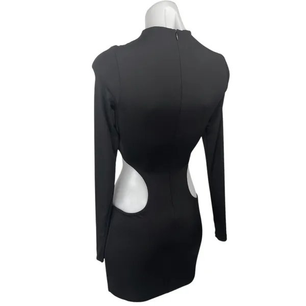 Meshki Black High Neck Cutout Long Sleeve Mini Bodycon Pencil Sweater Dress XS - Image 2