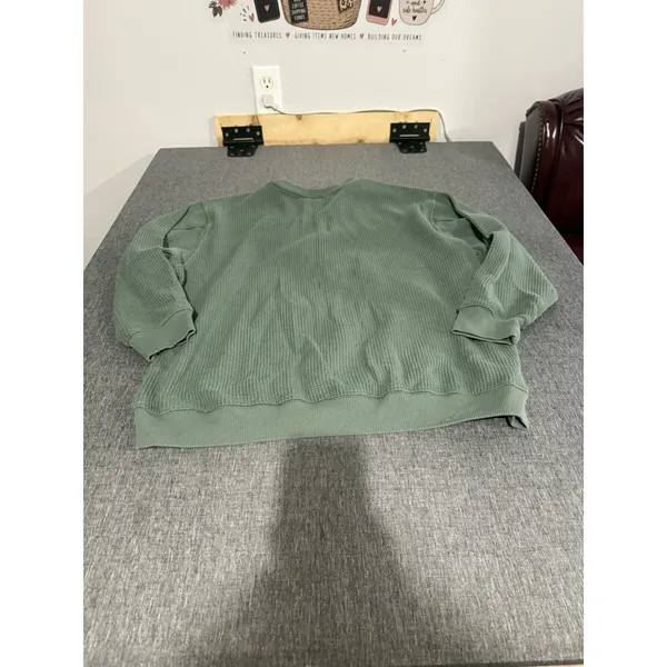 Aerie The Sweat Waffle Crew Neck Oversized Long Sweatshirt Royal Palm Sz L - Image 8