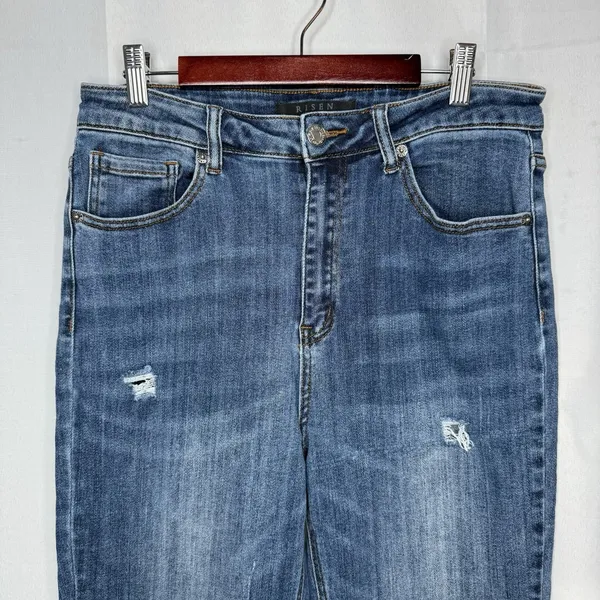 Risen Jeans High Rise Cropped Straight Leg Raw Hem Denim Size 30/11 - Image 2