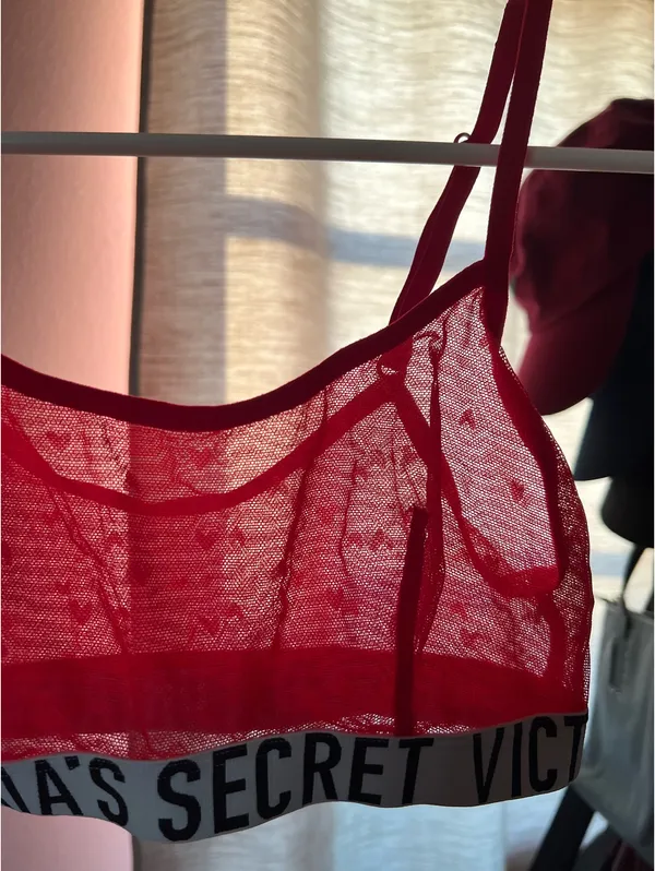 Victoria's Secret Red Mesh Bralette Hearts - Image 4