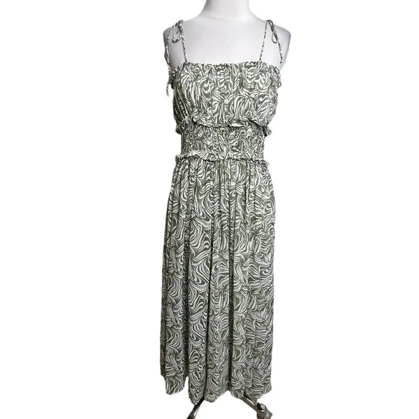 NWOT En Saison Sole Abstract‎ Print Midi Sundress green white Sz S - Image 4