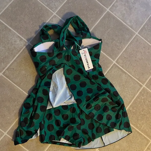 Vibrant Green Polka Dot Mini Dress Size M - Image 4