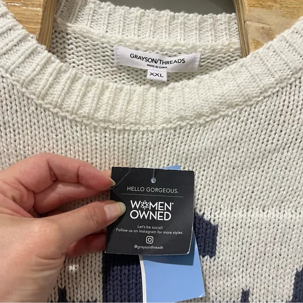 NEW Grayson Threads USA Graphic‎ Sweater Off White Cropped Crop Knit XXL - Image 4