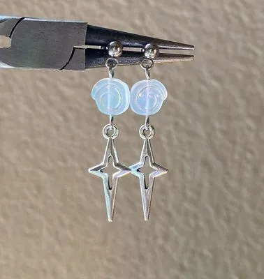 quality Czech glass snail shell beads & sparkle star dangle earrings 🌀⭐️💦 - Image 6