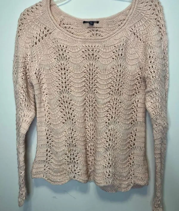 American Eagle NWT Blush Open Knit Crochet Wool Blend Sweater - Image 3