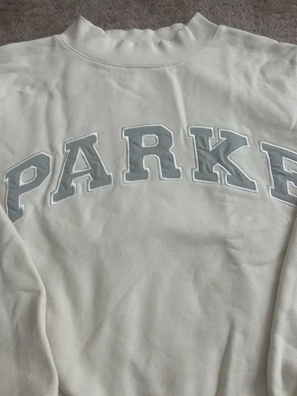 PARKE Bridal Mockneck Sweatshirt Cream And Something Blue Letters S/M Heritage - Image 4